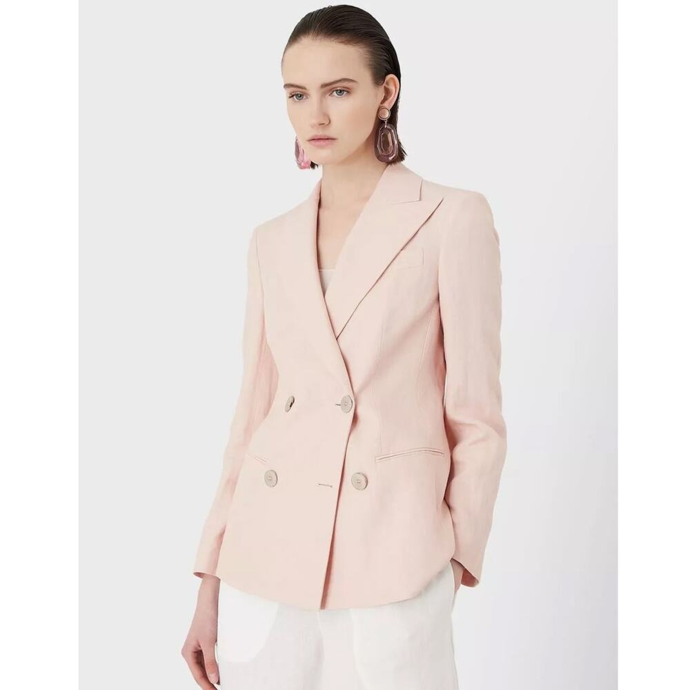 Giorgio Armani Ladies Linen Double Breasted IT 48 US 12 Blazer Blush Pink